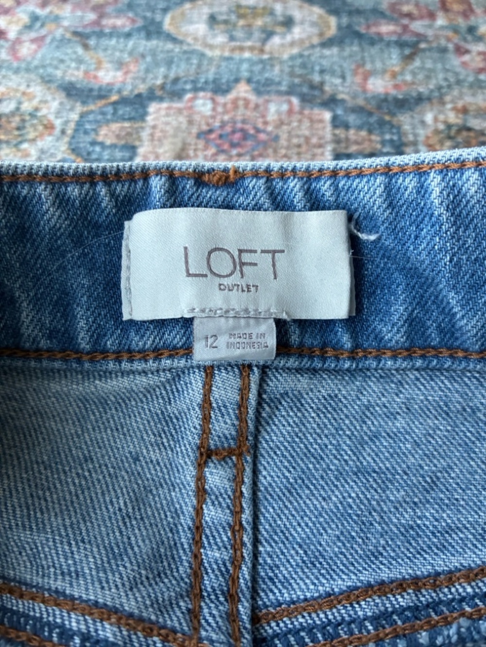 LOFT Light Wash Blue Denim Maxi Jean Skirt with Brown Stitching 37” Long Size 12